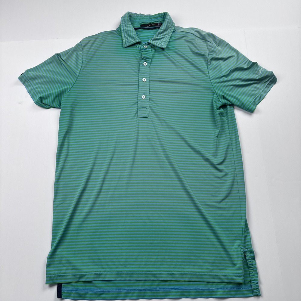 RLX Ralph Lauren Polo Shirt Mens Medium Green Blue Stripe Golf Lakewood